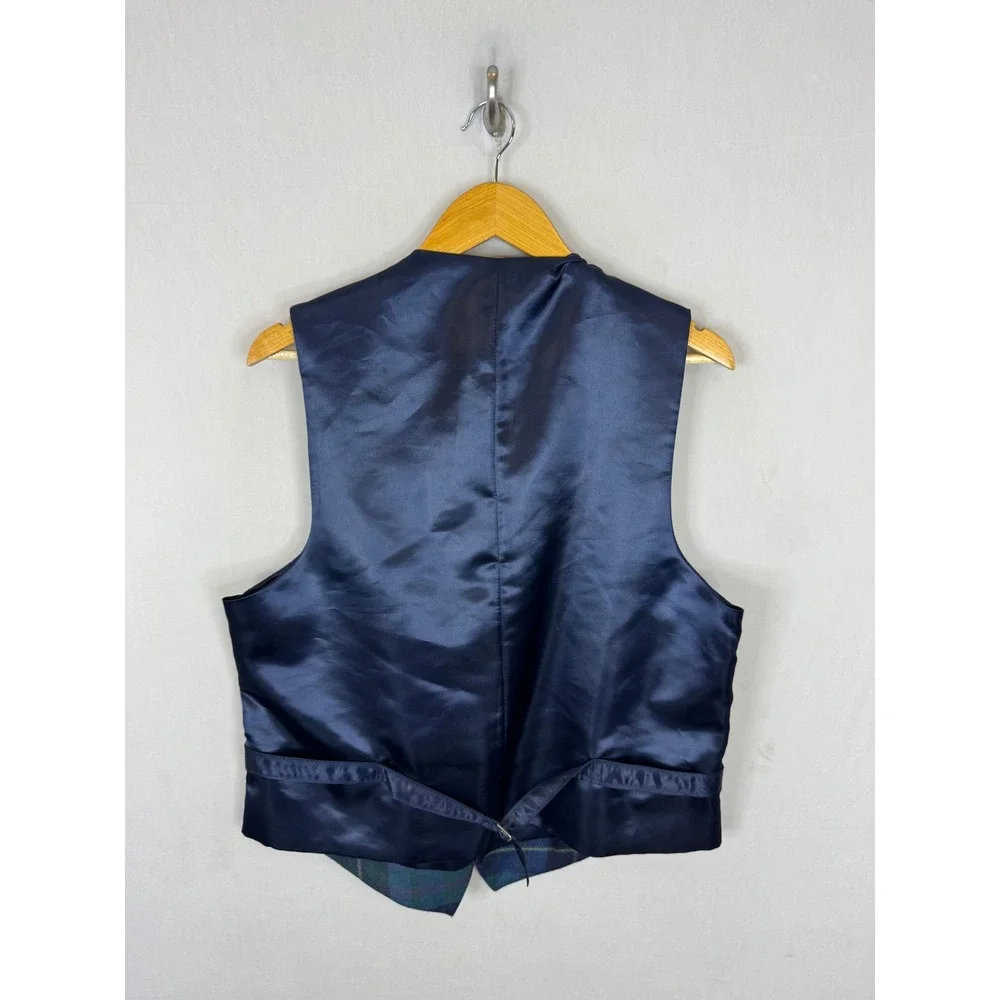 James Pringle Weavers Scotland Wool Vest Mens Large Plaid Tartan Waistcoat Navy